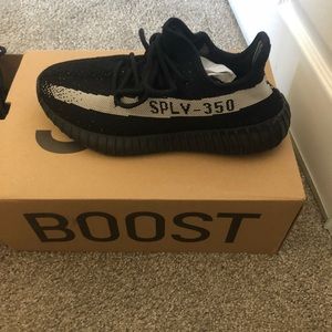 Black and white Yeezy boost sneakers